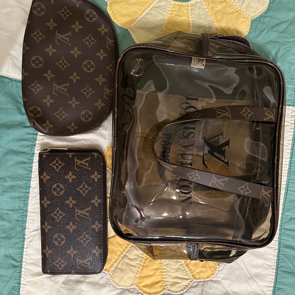 Brown and tan tote bag and accessories